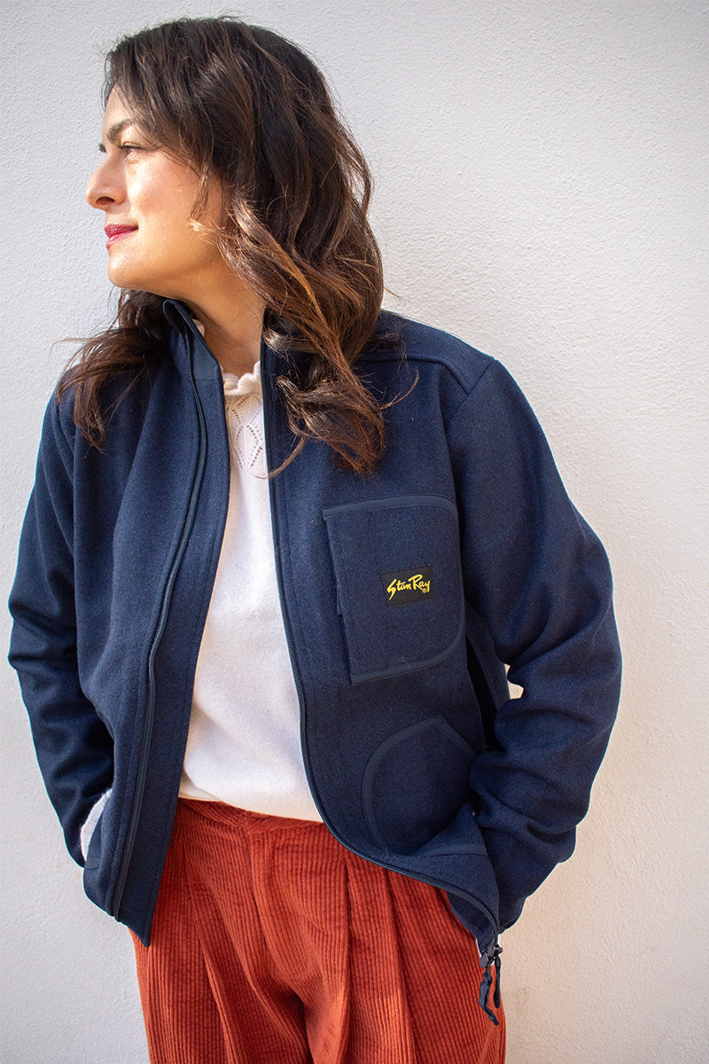Stan Ray Heather Navy Wool Fleece Jacket - The Mercantile London