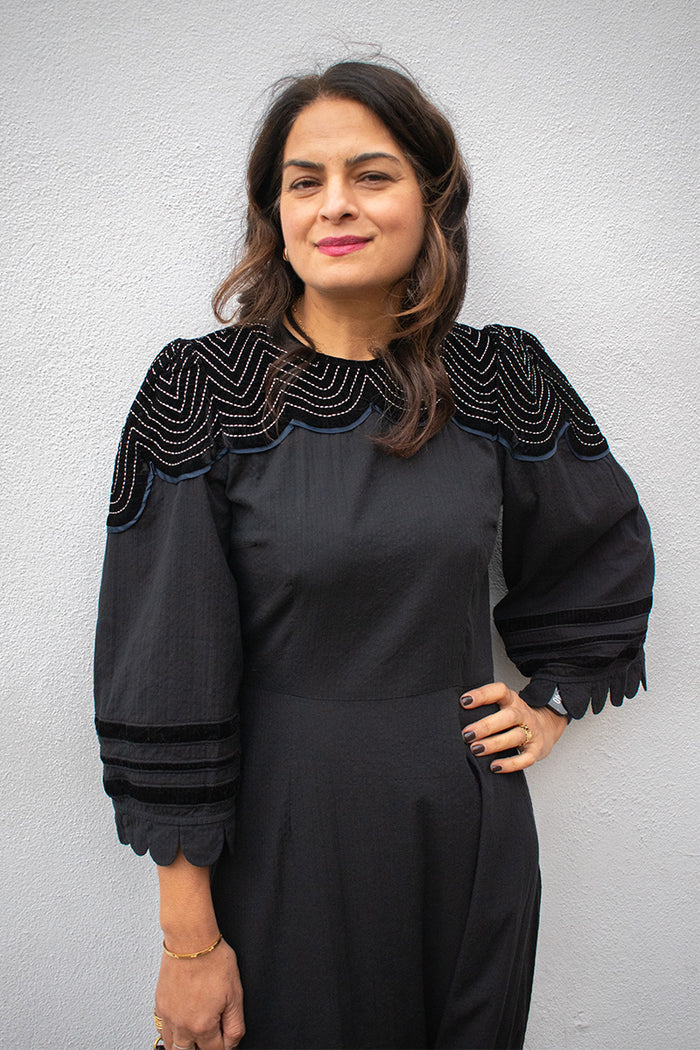 Stella Nova Black Moon And Star Embroidered Midi Dress - The Mercantile London