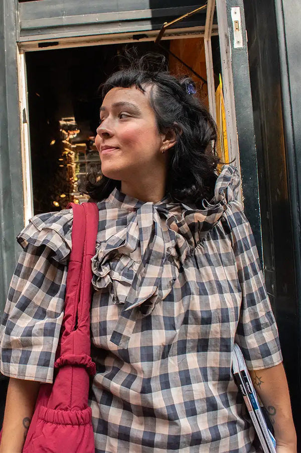 Stella Nova Frill Beige and Black Check Blouse