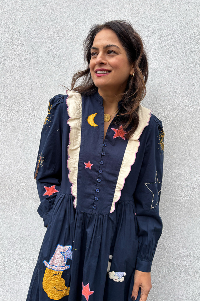 Stella Nova Navy Bead Embellished Midi Dress - The Mercantile London