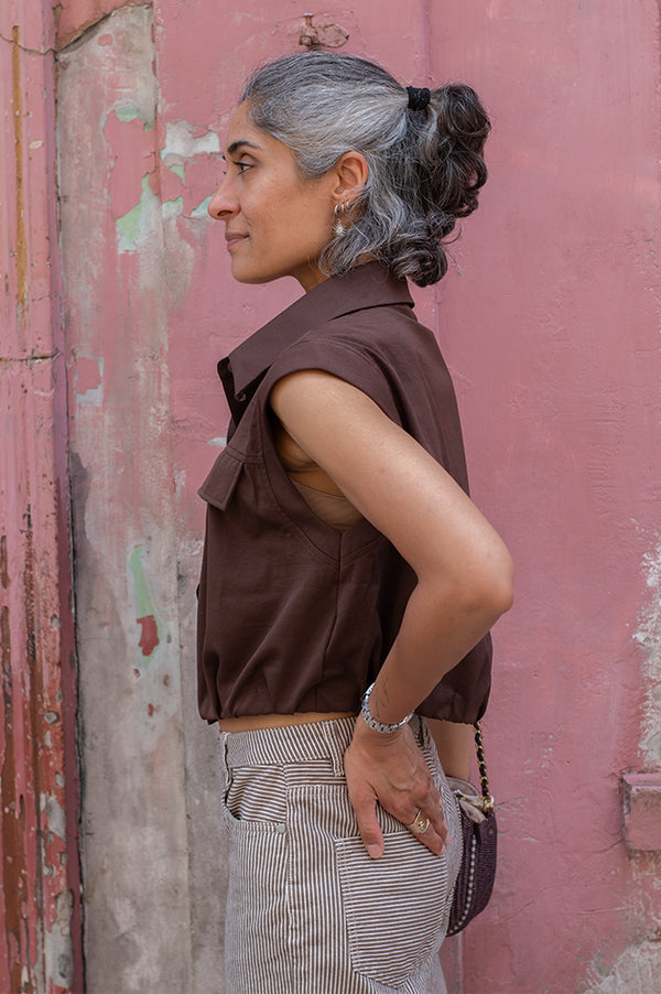 ICHI Stella Chestnut Sleeveless Shirt - The Mercantile London