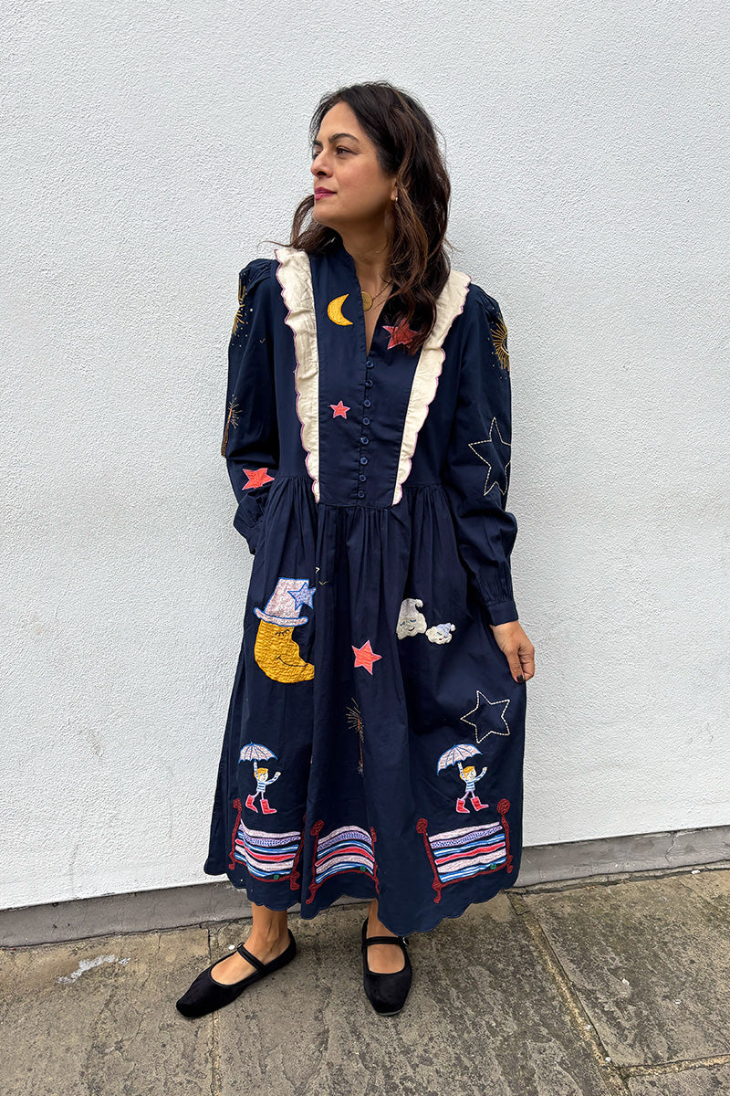 Stella Nova Navy Bead Embellished Midi Dress - The Mercantile London