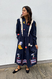 Stella Nova Navy Bead Embellished Midi Dress - The Mercantile London