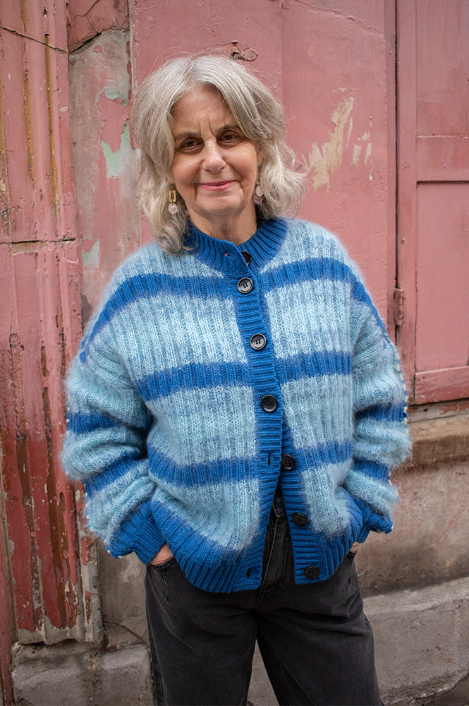 Stella Nova Blue Striped Wool Mix Cardigan