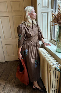 Stella Nova Embroidered Brown Loose Midi Dress