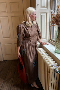Stella Nova Embroidered Brown Loose Midi Dress