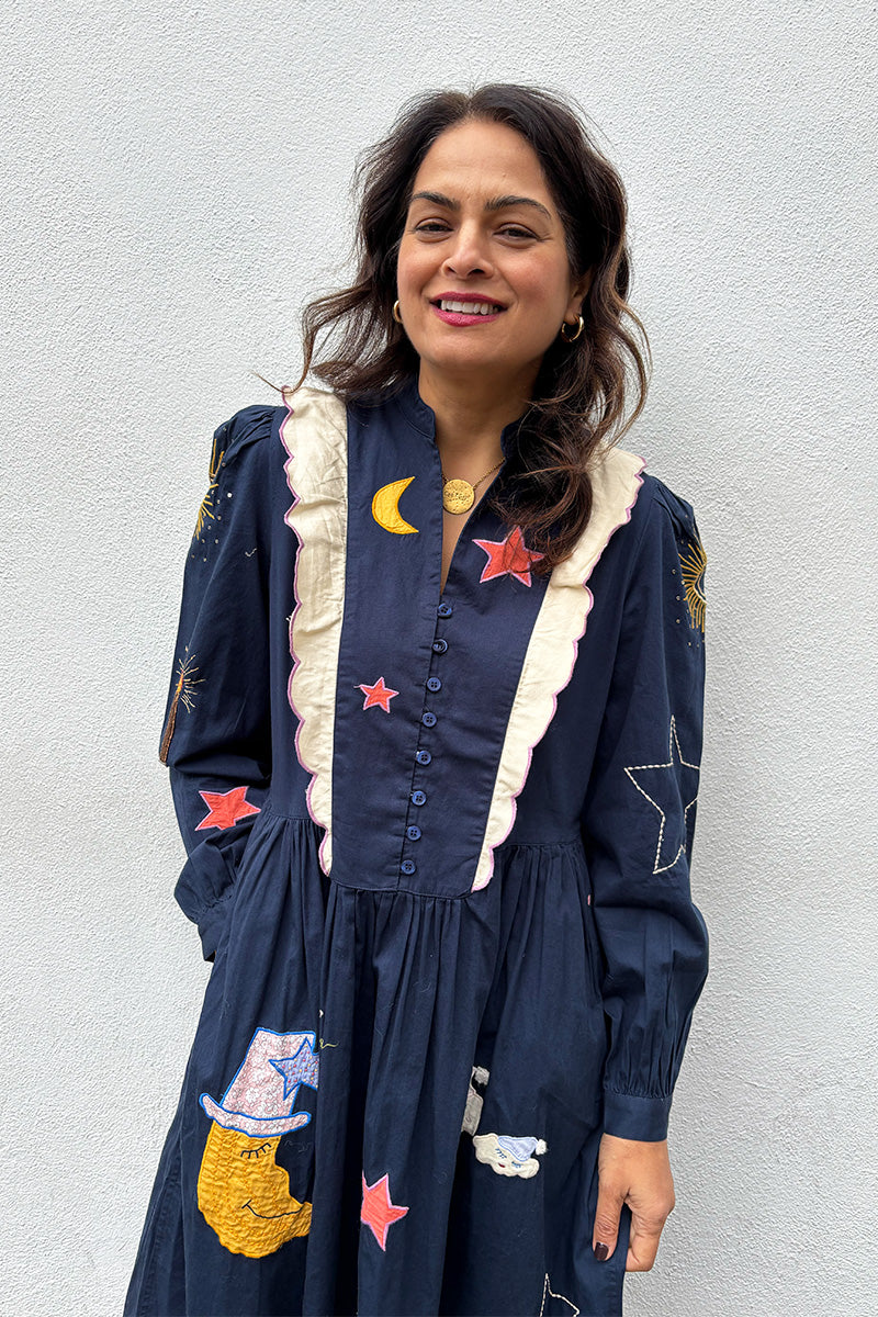 Stella Nova Navy Bead Embellished Midi Dress - The Mercantile London