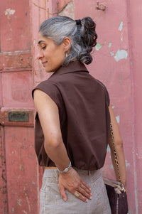 ICHI Stella Chestnut Sleeveless Shirt - The Mercantile London
