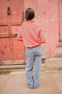 Stella Nova Red & Creme Knitted Polo Top - The Mercantile London