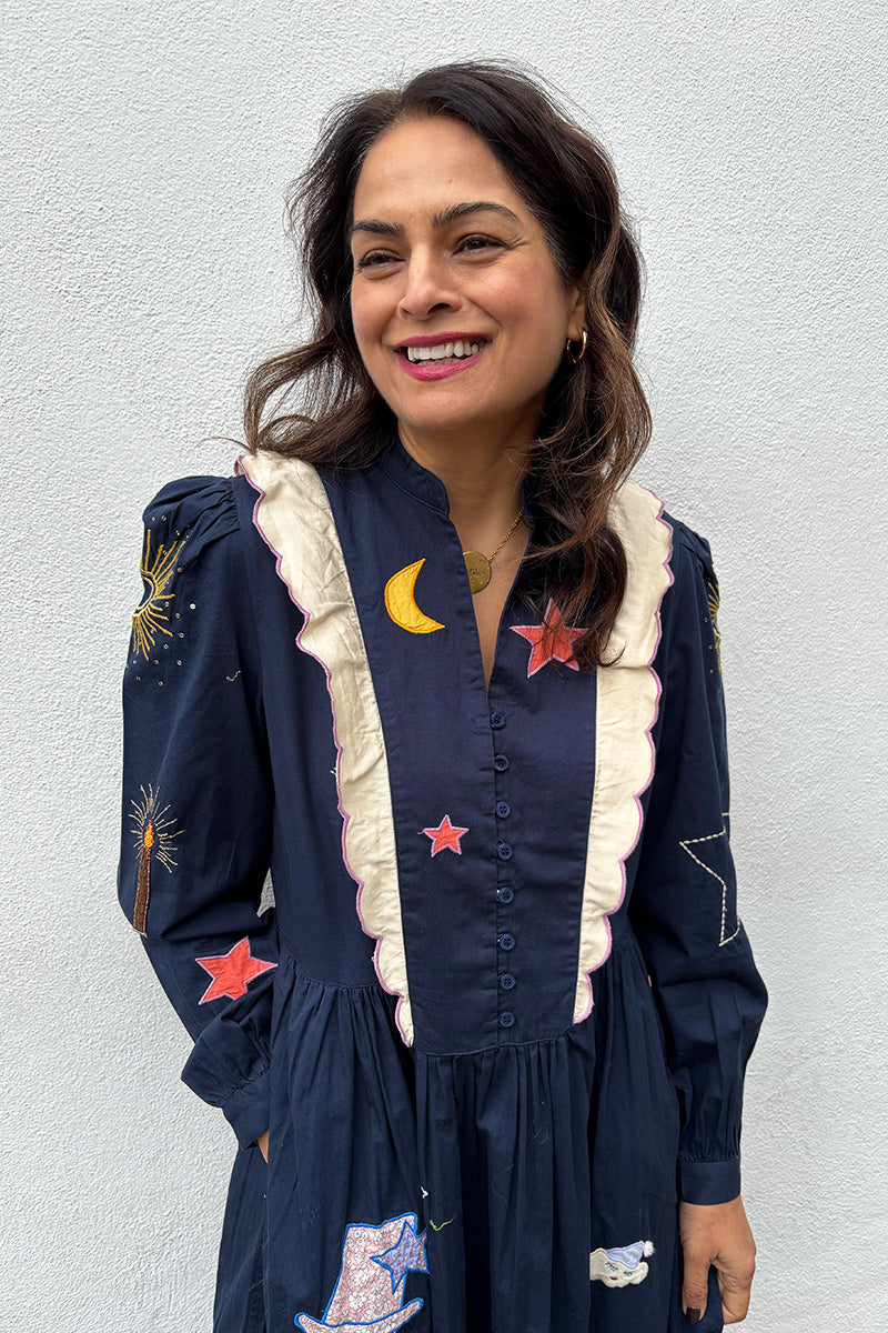 Stella Nova Navy Bead Embellished Midi Dress - The Mercantile London