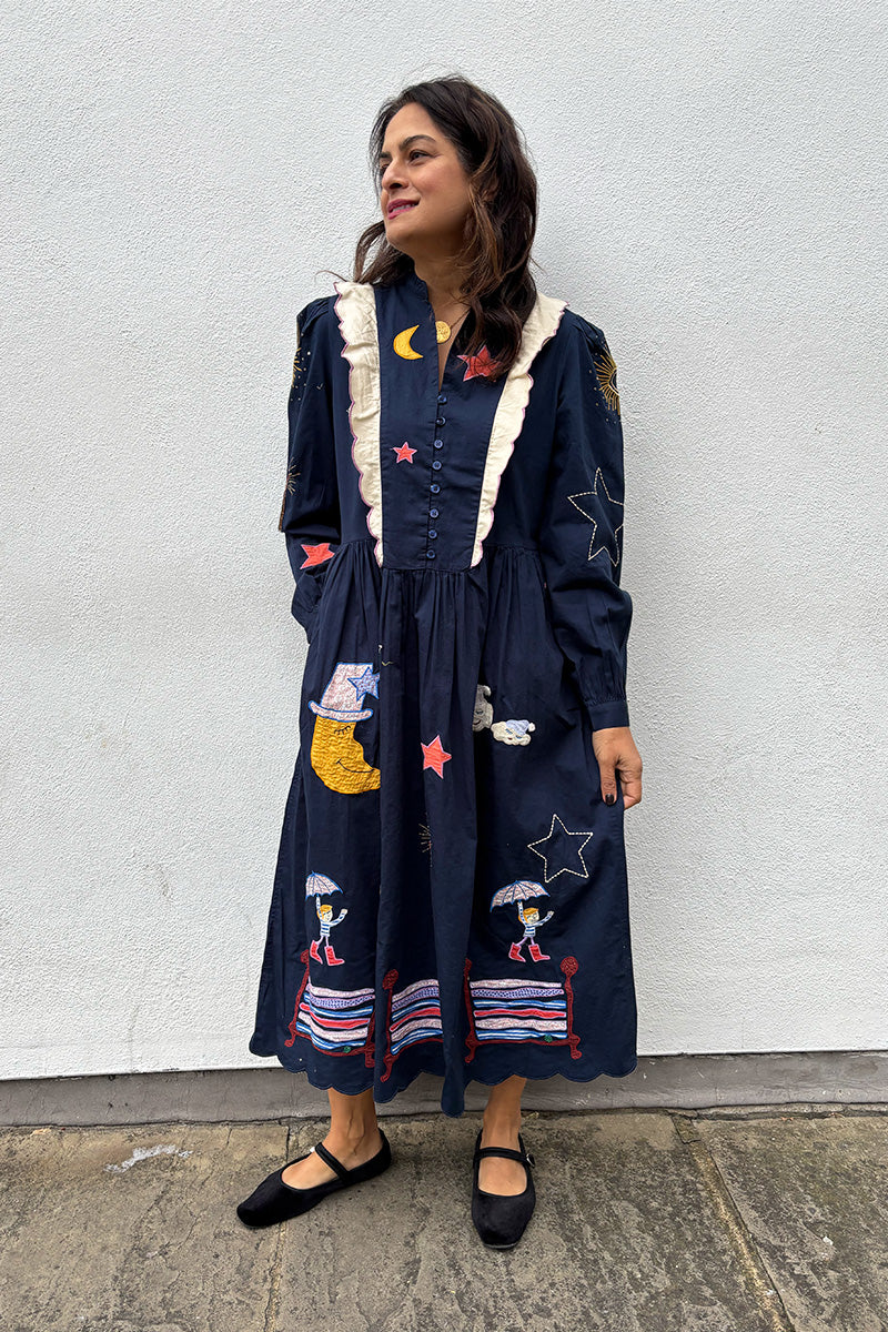 Stella Nova Navy Bead Embellished Midi Dress - The Mercantile London