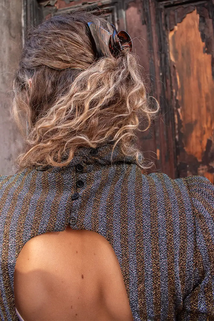 Stella Nova Striped Lurex Gold & Silver Shimmer Top