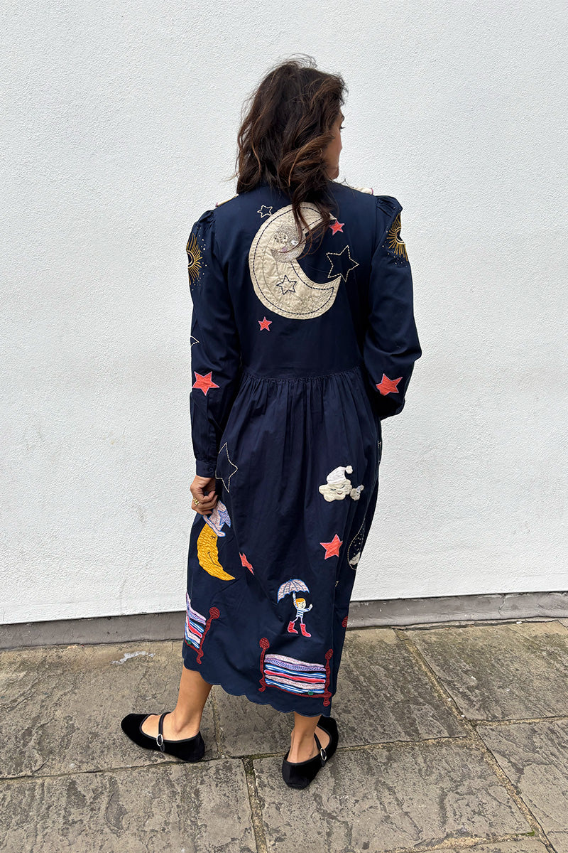 Stella Nova Navy Bead Embellished Midi Dress - The Mercantile London