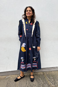 Stella Nova Navy Bead Embellished Midi Dress - The Mercantile London