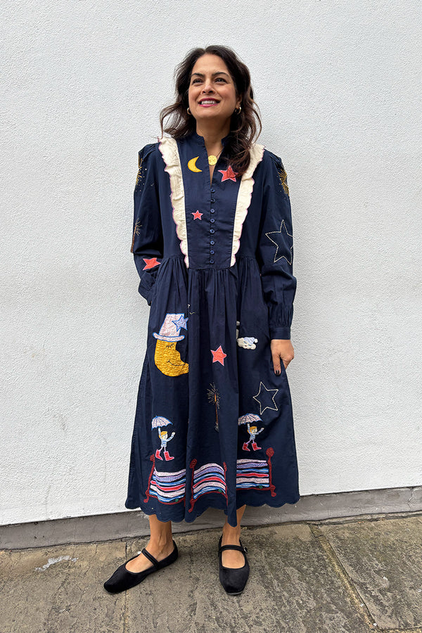 Stella Nova Navy Bead Embellished Midi Dress - The Mercantile London