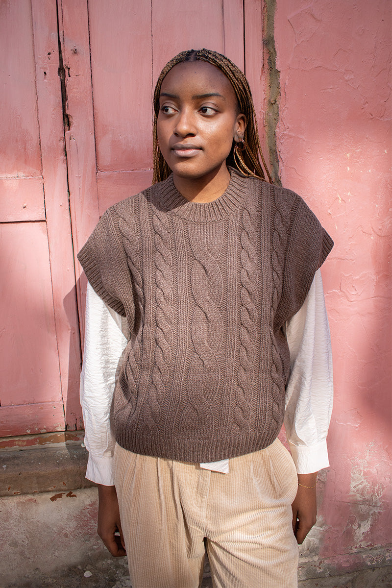 Stella Nova Brown Cable Knit Vest - The Mercantile London
