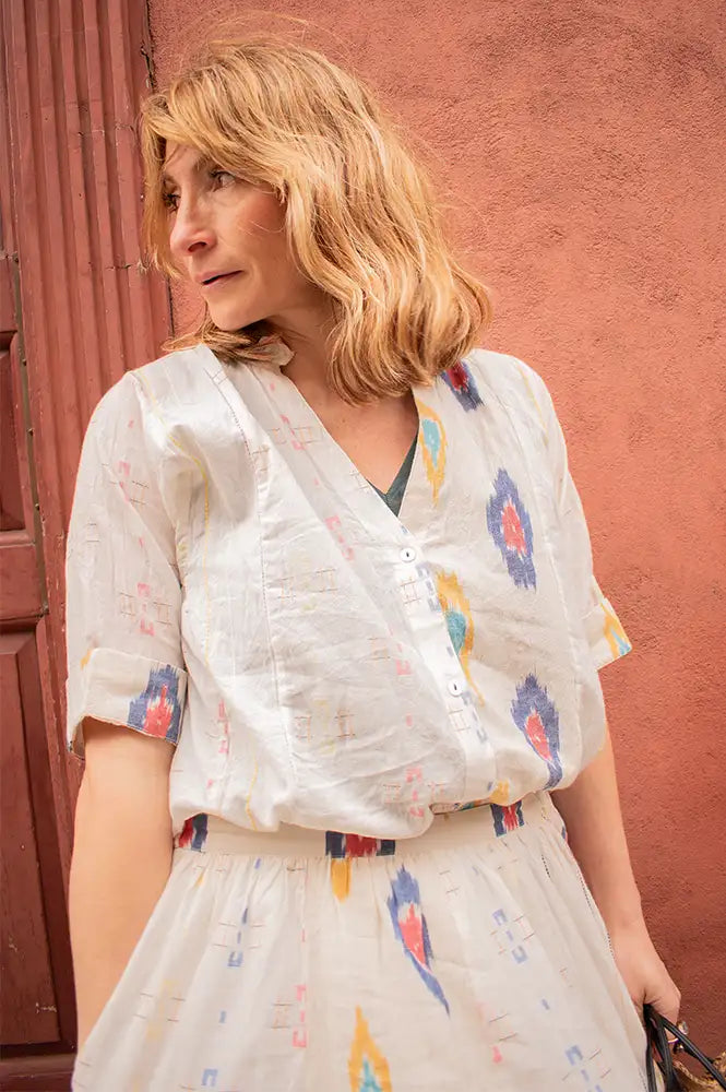 Stella Forest Kaia Ecru Multi Blouse - The Mercantile London