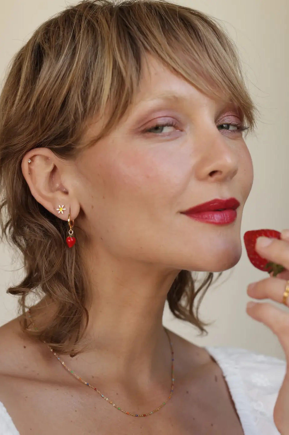 Amano Strawberry Huggie Hoops - The Mercantile London