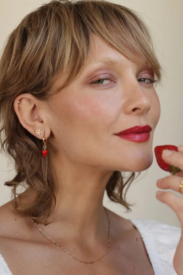 Amano Strawberry Huggie Hoops - The Mercantile London