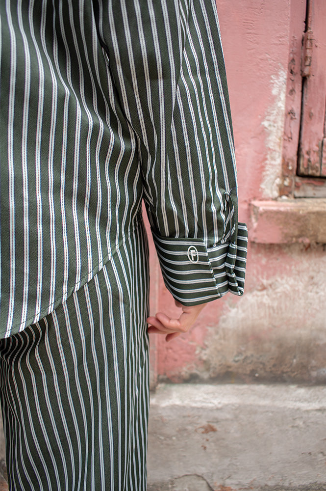 FRNCH Chester Moss Green Striped Shirt - The Mercantile London