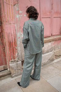 FRNCH Chester Moss Green Striped Shirt - The Mercantile London