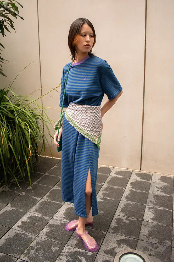 FRNCH Smash Electric Blue Striped T-Shirt Dress