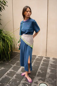 FRNCH Smash Electric Blue Striped T-Shirt Dress