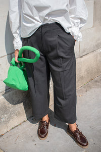 Yerse Crush Grey Striped Trousers - The Mercantile London