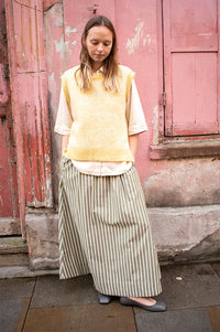 Yerse Hunter Green Stripes Cotton Poplin Skirt