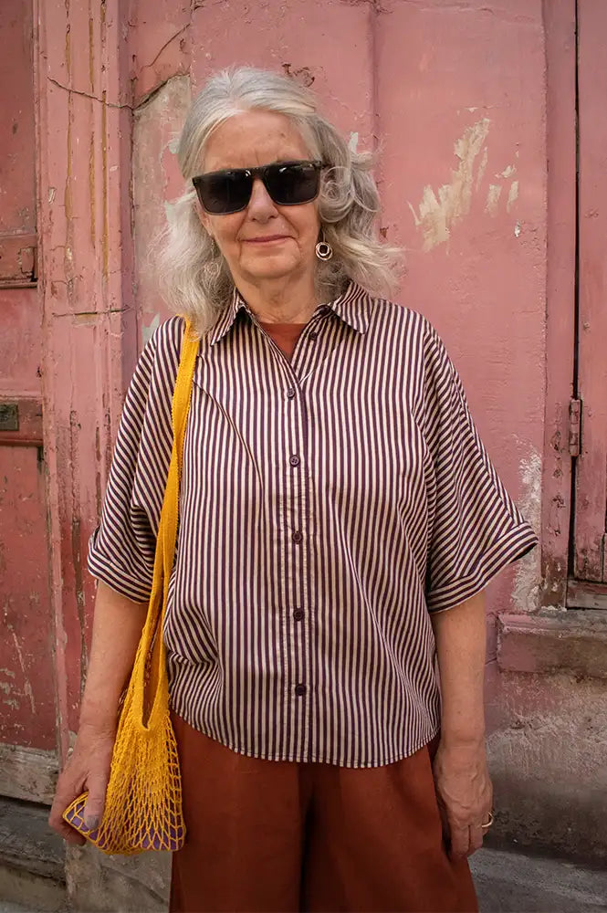 By-Bar Sunny Burgundy Stripe Blouse