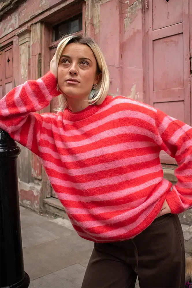 ICHI Blush Pink & Red Stripe Jumper