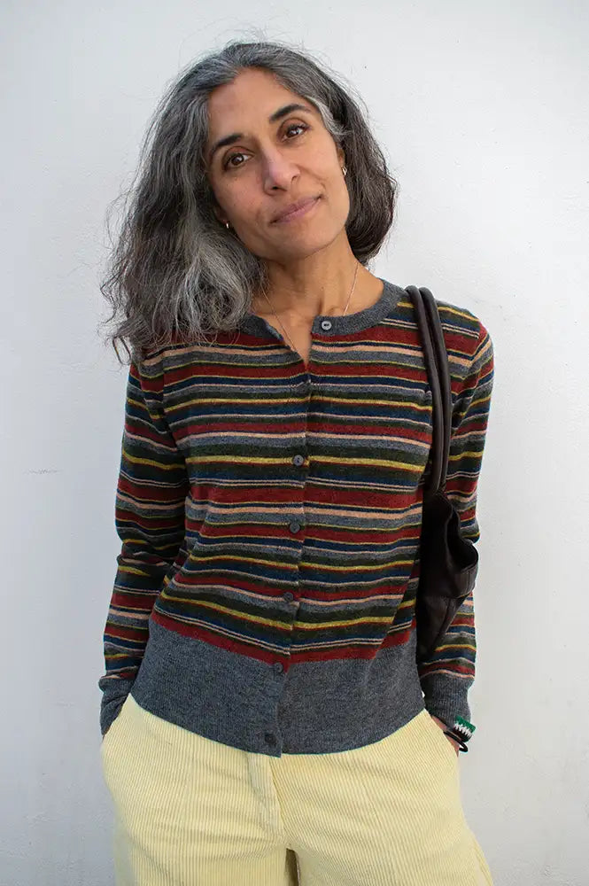 Nice Things Multi Striped Khaki Knit Cardigan