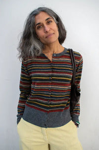 Nice Things Multi Striped Khaki Knit Cardigan