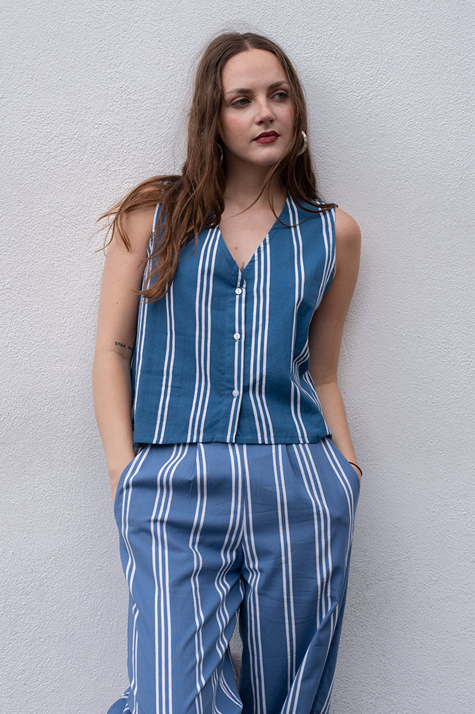 Compania Fantastica Blue Stripe Button Up Top - The Mercantile London