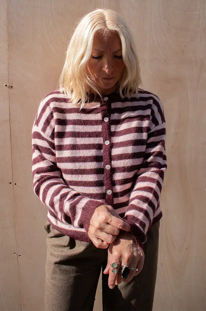 Fransa Port Royale & Dusty Pink Striped Cardigan