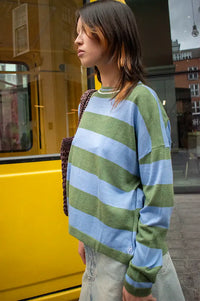 FRNCH Ivana Green And Blue Striped Jumper