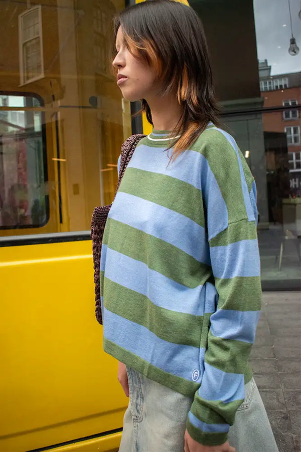FRNCH Ivana Green And Blue Striped Jumper