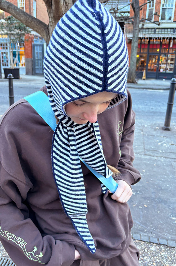 Somerville Navy And White Cashmere Striped Hood - The Mercantile London