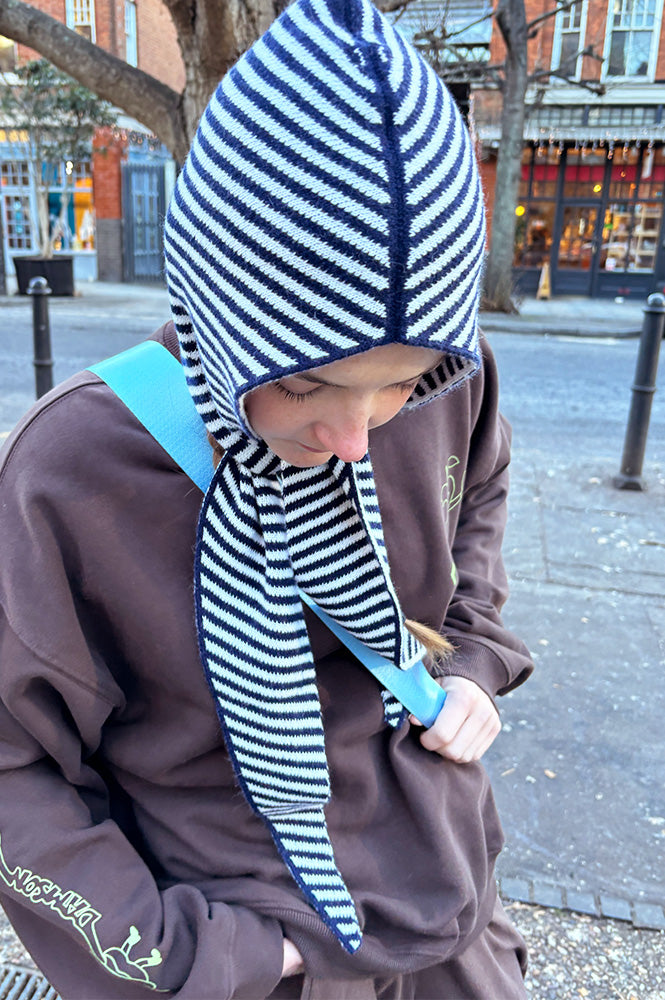 Somerville Navy And White Cashmere Striped Hood