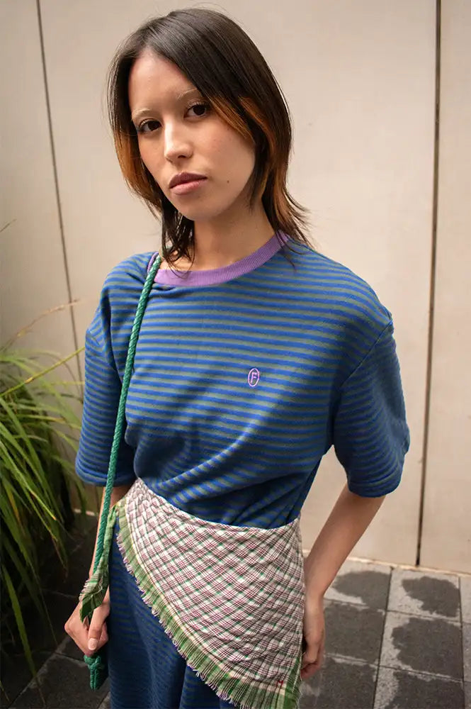 FRNCH Smash Electric Blue Striped T-Shirt Dress