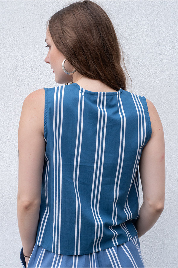 Compania Fantastica Blue Stripe Button Up Top - The Mercantile London