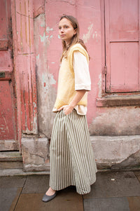 Yerse Hunter Green Stripes Cotton Poplin Skirt