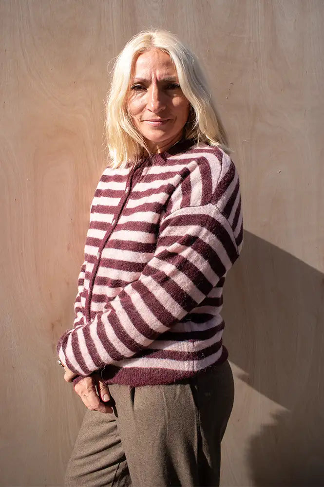 Fransa Port Royale & Dusty Pink Striped Cardigan