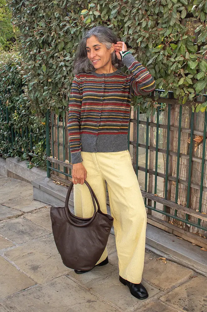 Nice Things Multi Striped Khaki Knit Cardigan