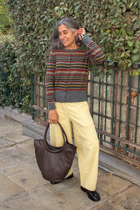 Nice Things Multi Striped Khaki Knit Cardigan