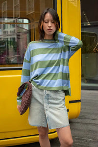 FRNCH Ivana Green And Blue Striped Jumper