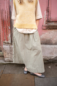 Yerse Hunter Green Stripes Cotton Poplin Skirt