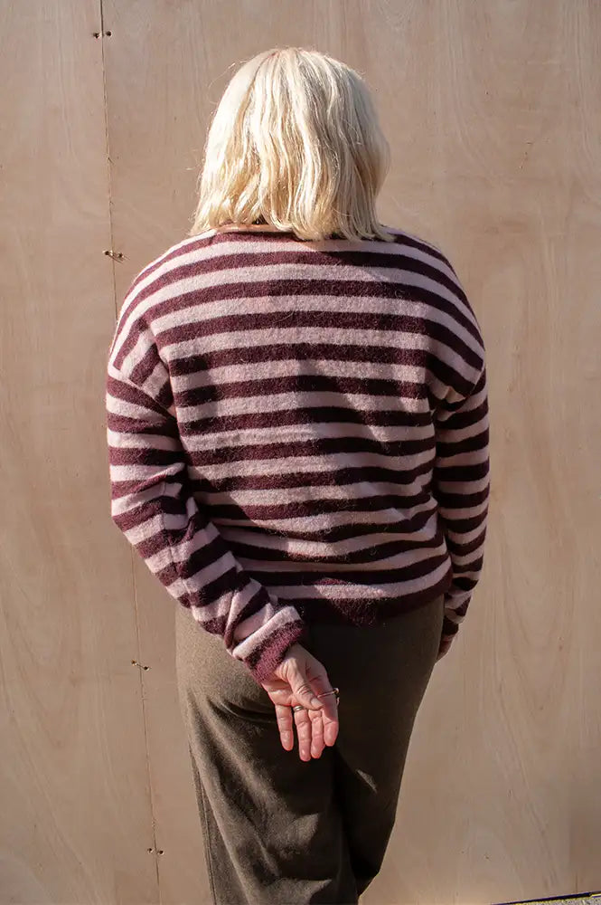 Fransa Port Royale & Dusty Pink Striped Cardigan