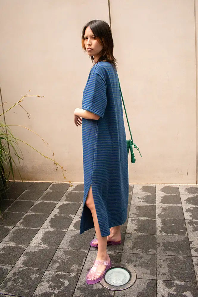 FRNCH Smash Electric Blue Striped T-Shirt Dress