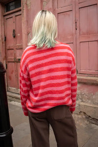 ICHI Blush Pink & Red Stripe Jumper